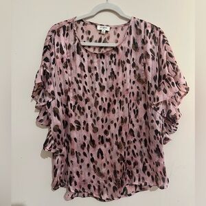 Umgee Medium Pink Metallic Leopard Print Butterfly Sleeve Party Blouse